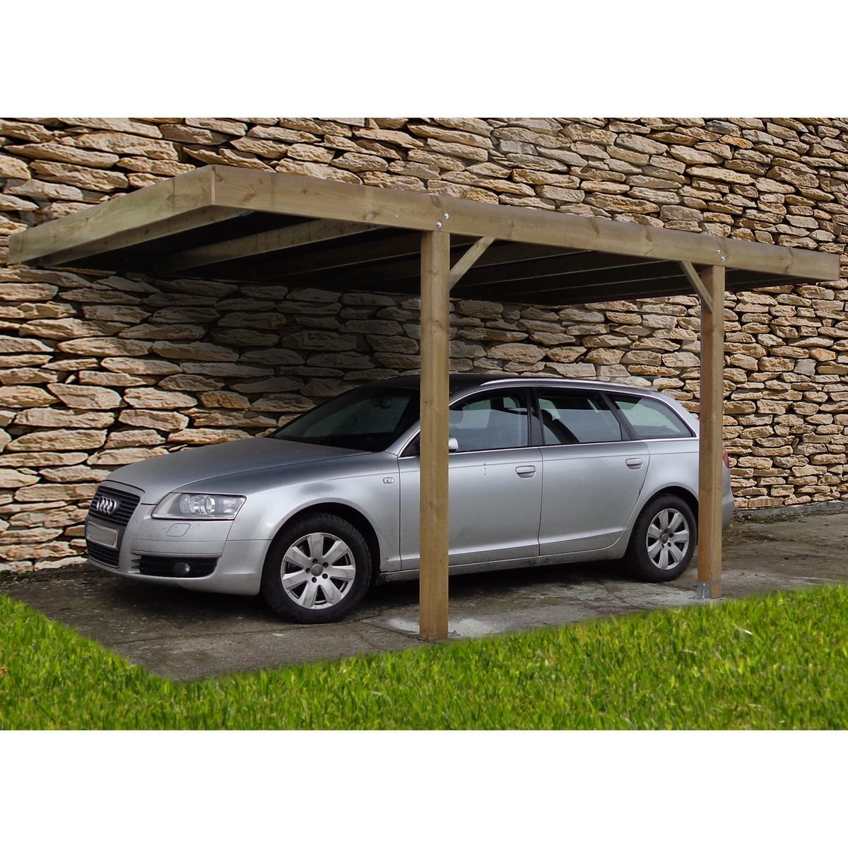 Carport bois adossé Lobito toit plat 15 m² | Compact, Robuste & Sécurisé