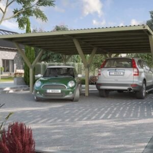 Carport double WEKA 609 imprégné 604 x 621 cm | Compact, Robuste & Sécurisé