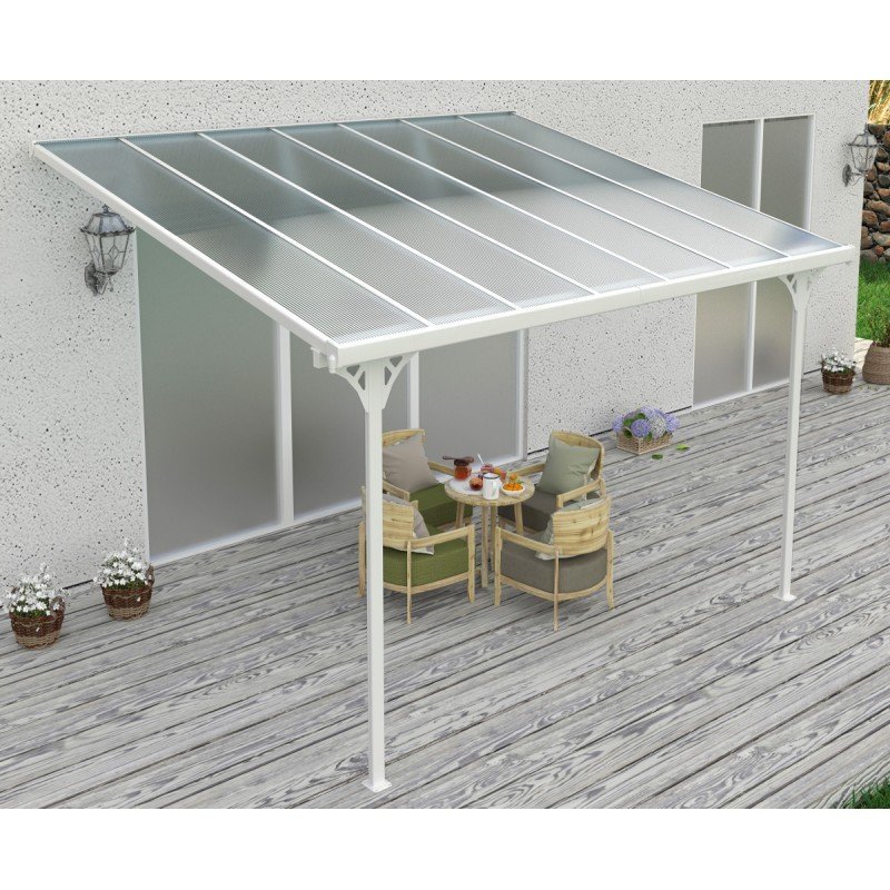 Toit de terrasse ajustable en aluminium laqué blanc 3,05×4,36m X-METAL | Compact, Robuste & Sécurisé
