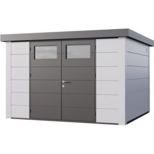 Abri Telluria Eleganto 3330 en acier galvanisé blanc 9,8m² | Compact, Robuste & Sécurisé