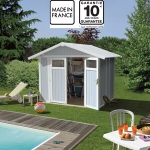 Abri de jardin en PVC 4,9m² UTILITY blanc et gris bleu Grosfillex | Compact, Robuste & Sécurisé