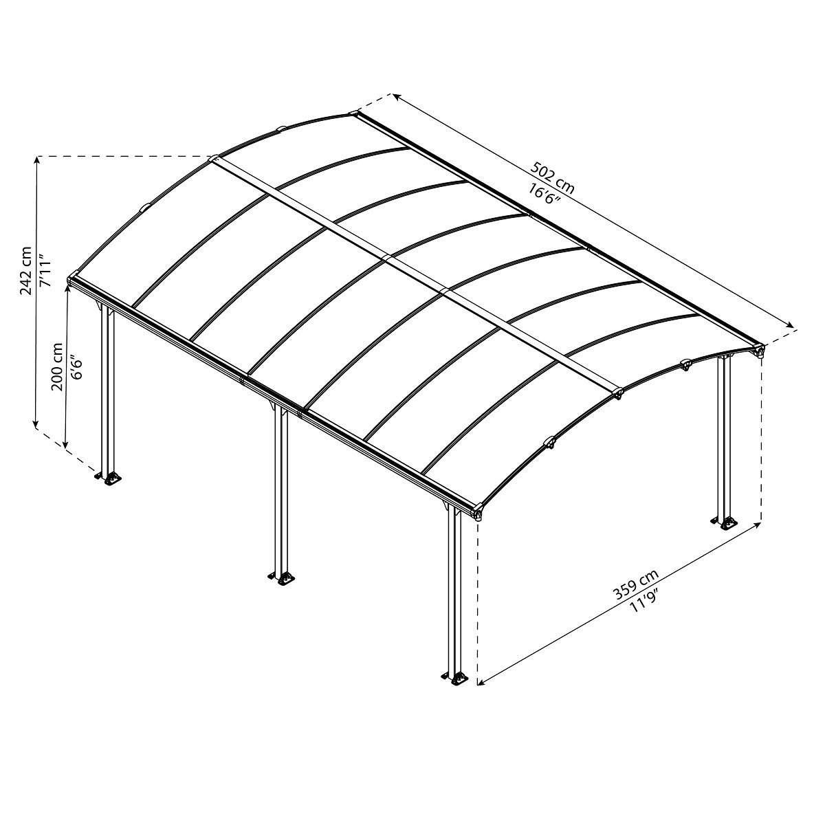 Carport aluminium Arcadia 5000 – 16 m² – gris | Compact, Robuste & Sécurisé – Image 3