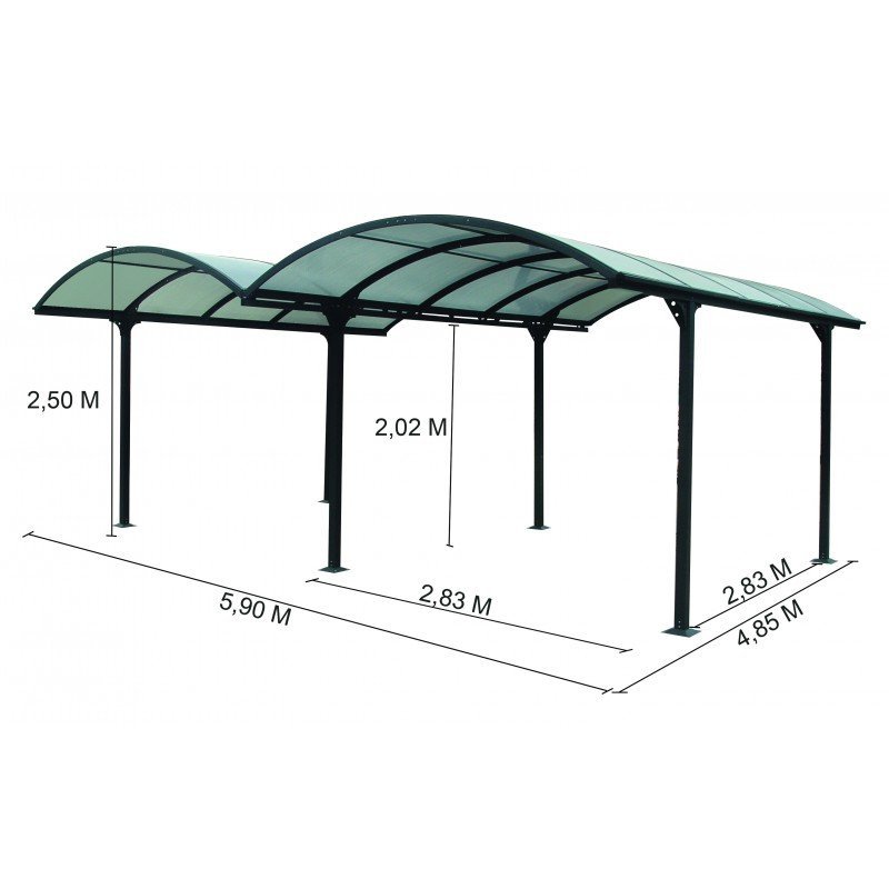 Carport 2 voitures en aluminium et polycarbonate 6mm ANTI-UV – Habrita | Compact, Robuste & Sécurisé – Image 5